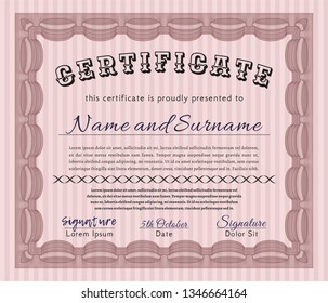Red Certificate diploma or award template. Detailed. With quality background. Money design. 