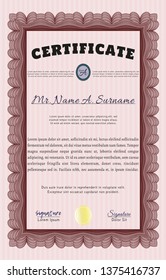 Red Certificate diploma or award template. Detailed. Easy to print. Money style design. 