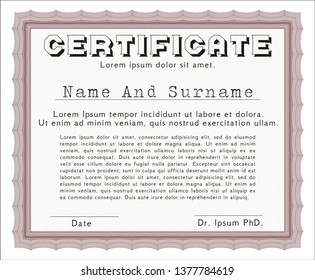 Red Certificate diploma or award template. Superior design. Easy to print. Vector illustration. 