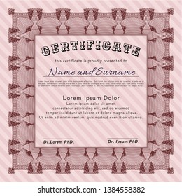 Red Certificate diploma or award template. Elegant design. Printer friendly. Vector illustration. 