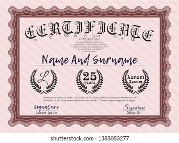Red Certificate diploma or award template. With guilloche pattern. Nice design. Customizable, Easy to edit and change colors. 