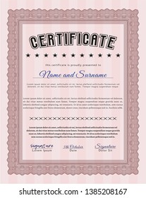 Red Certificate diploma or award template. With background. Vector illustration. Superior design. 