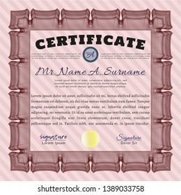 Red Certificate diploma or award template. Easy to print. Detailed. Money style design. 