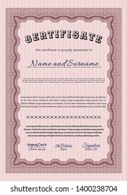 Red Certificate diploma or award template. Artistry design. With quality background. Detailed. 