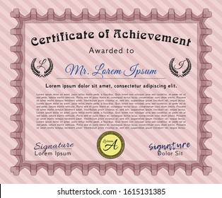 Red Certificate diploma or award template. With guilloche pattern and background. Elegant design. Detailed. 