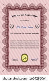 Red Certificate diploma or award template. Artistry design. With complex linear background. Customizable, Easy to edit and change colors. 