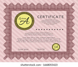 Red Certificate diploma or award template. Printer friendly. Good design. Vector illustration. 