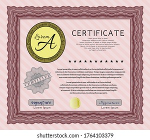 Red Certificate diploma or award template.  Excellent design.  With complex linear background.  Customizable, Easy to edit and change colors. 