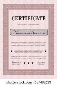 Red Certificate diploma or award template. Vector illustration. With linear background. Nice design. 