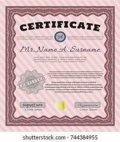 Red Certificate diploma or award template. With guilloche pattern and background. Detailed. Money Pattern design. 