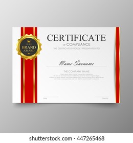 Red certificate diploma background template vector modern value design and luxurious elegant. Illustration layout cover leaflet horizontal in A4 size pattern.