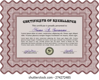 Red Certificate, Diploma of completion; design template with guilloche pattern, border, frame.