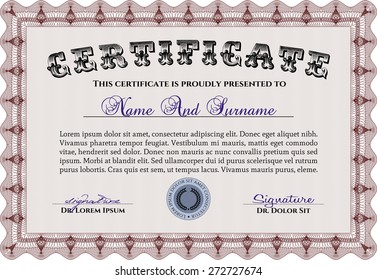 Red certificate or diploma template