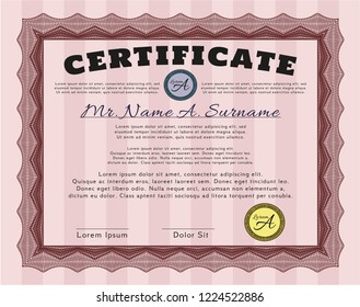 Red Certificate or diploma template. With background. Good design. Detailed. 