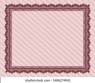 Red Certificate or diploma template. With background. Detailed. Money design. 