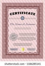 Red Certificate or diploma template. Beauty design. With guilloche pattern and background. Customizable, Easy to edit and change colors. 