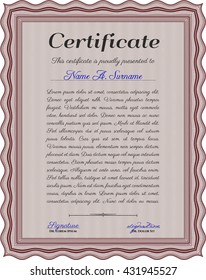 Red Certificate or diploma template. Border, frame. With background. Good design. 