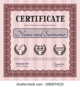  Red Certificate or diploma template. With complex linear background. Retro design. Detailed. 