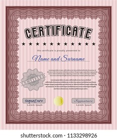 Red Certificate or diploma template. With complex linear background. Customizable, Easy to edit and change colors. Money Pattern. 