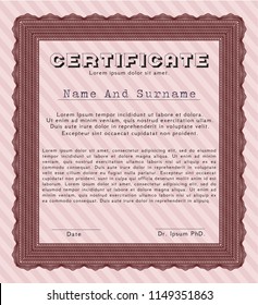 Red Certificate or diploma template. With complex background. Nice design. Detailed. 