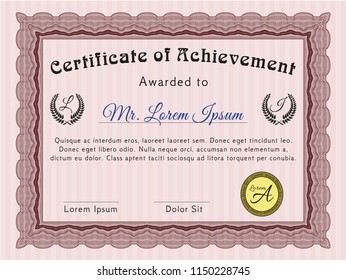 Red Certificate or diploma template. With complex linear background. Detailed. Excellent design. 