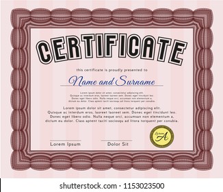 Red Certificate or diploma template. With complex linear background. Vector illustration. Cordial design. 