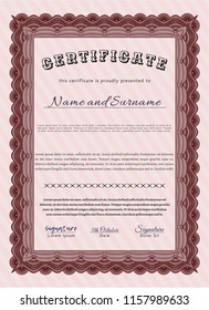 Red Certificate or diploma template. With complex background. Customizable, Easy to edit and change colors. Good design. 
