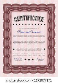 Red Certificate or diploma template. With complex background. Retro design. Customizable, Easy to edit and change colors. 