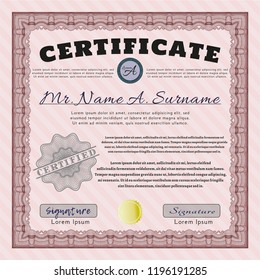 Red Certificate or diploma template. With complex linear background. Elegant design. Vector illustration. 