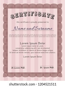 Red Certificate or diploma template. With complex background. Money Pattern design. Customizable, Easy to edit and change colors. 