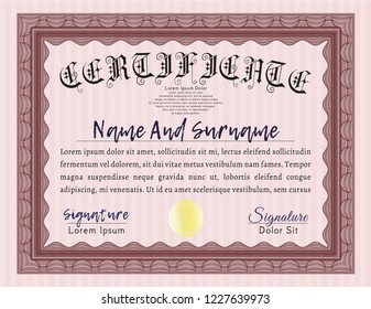Red Certificate or diploma template. Complex background. Money Pattern design. Vector illustration. 