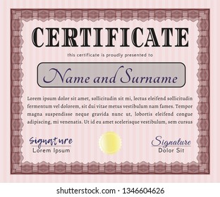 Red Certificate or diploma template. Complex background. Detailed. Superior design. 