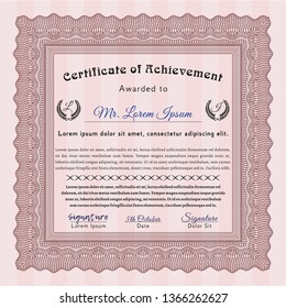Red Certificate or diploma template. With complex linear background. Customizable, Easy to edit and change colors. Money Pattern. 