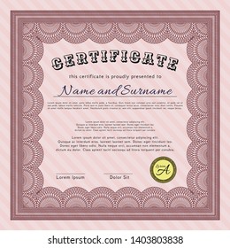 Red Certificate or diploma template. With complex linear background. Customizable, Easy to edit and change colors. Money style design. 