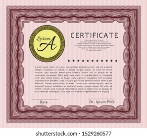 Red Certificate or diploma template. Complex background. Customizable, Easy to edit and change colors. Money Pattern design. 