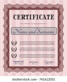 Red Certificate or diploma template. Complex background. Detailed. Retro design. 