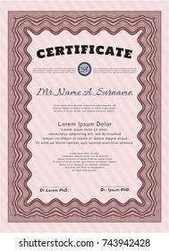 Red Certificate or diploma template. Complex background. Retro design. Detailed. 