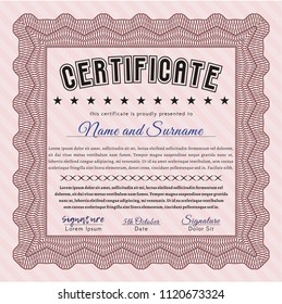 Red Certificate or diploma template. Cordial design. With quality background. Vector illustration. 