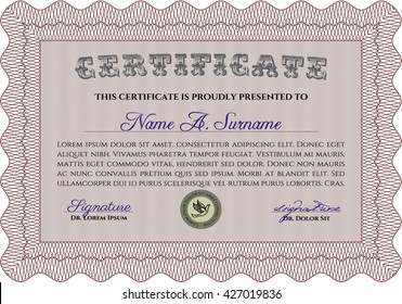 Red Certificate or diploma template. Cordial design. Easy to print. Customizable, Easy to edit and change colors. 