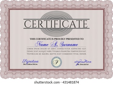 Red Certificate or diploma template. Cordial design. Easy to print. Customizable, Easy to edit and change colors. 