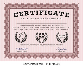 Red Certificate or diploma template. Customizable, Easy to edit and change colors. With great quality guilloche pattern. Nice design. 