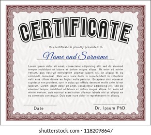 Red Certificate or diploma template. Customizable, Easy to edit and change colors. With great quality guilloche pattern. Sophisticated design. 