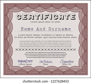Red Certificate or diploma template. Customizable, Easy to edit and change colors. With guilloche pattern and background. Superior design. 