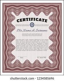 Red Certificate or diploma template. Customizable, Easy to edit and change colors. With linear background. Money Pattern design. 