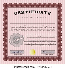 Red Certificate or diploma template. Customizable, Easy to edit and change colors. With linear background. Sophisticated design. 
