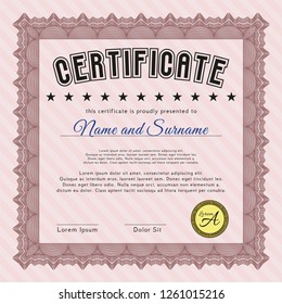 Red Certificate or diploma template. Customizable, Easy to edit and change colors. With complex linear background. Money Pattern. 