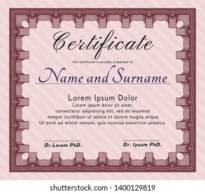 Red Certificate or diploma template. Customizable, Easy to edit and change colors. With guilloche pattern and background. Money Pattern design. 