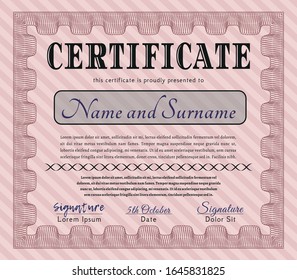 Red Certificate or diploma template. Customizable, Easy to edit and change colors. With guilloche pattern. Money Pattern. 