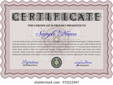 Red Certificate or diploma template. Customizable, Easy to edit and change colors. Cordial design. Easy to print. 