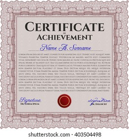 Red Certificate or diploma template. Customizable, Easy to edit and change colors. Cordial design. Easy to print. 